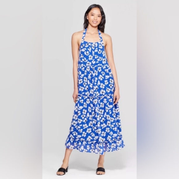 Who What Wear Dresses & Skirts - WhoWhatWear Blue Floral Halter Midi Dress. Size S. EUC